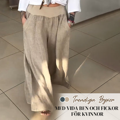 2025 Ny Design👗✨Dambyxa med Resår och Fickor i lös Passform
