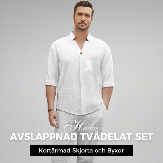 🌿Köp 2 och få 5% rabatt + Fri frakt🛫💧Moderiktigt tvådelat set för män i bomullslinne: topp & byxor