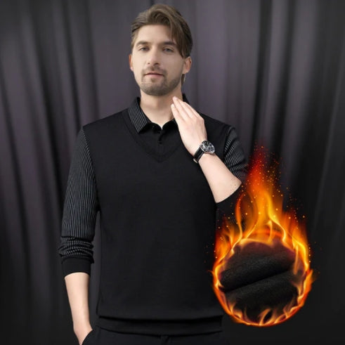 🎁Herrskjorta med slagmönster och imitation, tvådelad stickad