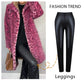✨Höstens bästsäljande set 💖Dam leopardmönstrad mellanlång jacka och läderleggings