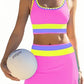 🔥🎁Nyhet 50 % RABATT🔥🌼 Färgblockerad Sportig 3-delars Bikiniset i Nylon – Högmidja med Magekontroll 👙