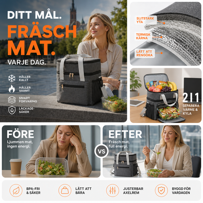 🔥🎁 NYHET – 50 % RABATT!Dubbellagad isolerad matlådeväska – Termisk, fräschör hela dagen