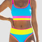 🔥🎁Nyhet 50 % RABATT🔥🌼 Färgblockerad Sportig 3-delars Bikiniset i Nylon – Högmidja med Magekontroll 👙