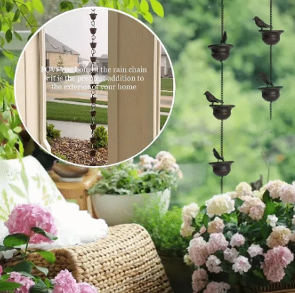 Dekorativ regnkedja med fågelbadsdesign