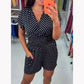 💕V-ringad prickig en-delad jumpsuit med shorts