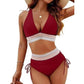 ✨Köp nu 👉 och få 49% 💃Hög midja Tummy Control Colour Block Bikini Set