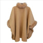 [Bästa presenten till henne] Elegant enfärgad fuskpälskrage lös ponchojacka