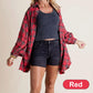💥54% rabatt under en begränsad tid💕Raw Edge Washed Plus Size skjortjacka med fickor för kvinnor