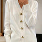 Dame Casual Vinter Ensfarget Garn Ullknapp Cardigan
