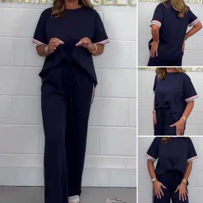 ⏳Tidsbegränsad rabatt✈️ Set med kortärmad t-shirt och joggers med vida ben och sidostripe