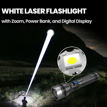 🔥Hett utslag🔥Vit laserficklampa med zoom, powerbank och digital display