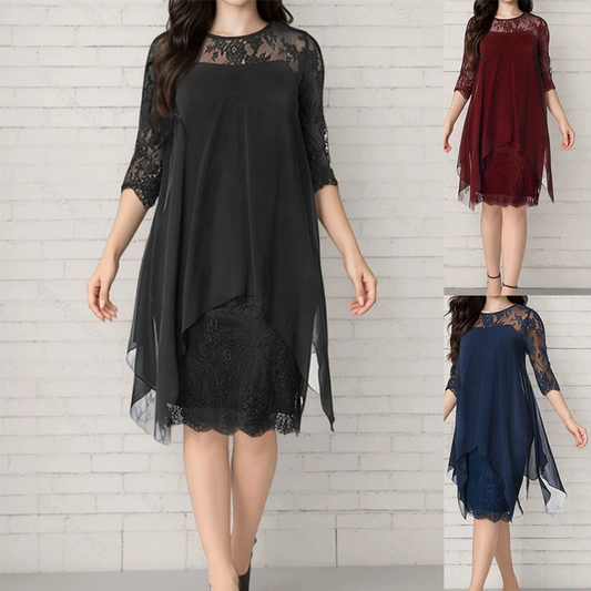 🔥 50 % RABATT! Spetsklänning med hög-låg fåll – elegant stil för fest och speciella tillfällen 🌸