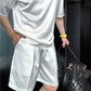 🏆Flash Sale⚡🔥Högkvalitativ herr Mercerized Cotton Casual Solid Color Top och Shorts Two-Piece Set【Lös passform, lämplig för alla tillfällen】