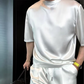🏆Flash Sale⚡🔥Högkvalitativ herr Mercerized Cotton Casual Solid Color Top och Shorts Two-Piece Set【Lös passform, lämplig för alla tillfällen】