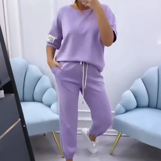 🔥🎁Nyhet 50 % RABATT🔥Casual enfärgat topp- och byxset för kvinnor