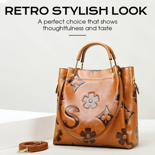 Vintagepräglad hinkväska med stor kapacitet