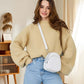 Women's Round-Neck Knitted Puff Sleeve Sweater