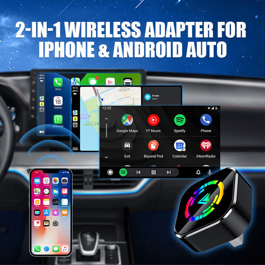2-i-1 trådlös adapter för iPhone och Android Auto
