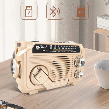 📻 50% RABATT NU! 🔥 Nyhet! Multifunktionell handvevad bärbar radio med ficklampa – Bluetooth, sol- & handvevsladdning – perfekt för utomhus och nödsituationer ✨