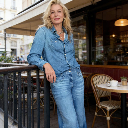 📢📢50 %  RABATT !! ⏰2-delat pyjamas-set i imiterad denim för kvinnor