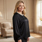 🔥Nyheter🔥Elegant satinblus med rund hals och syntetiska pärlor för damer