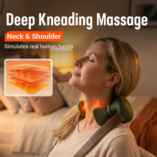 ✈ FRI FRAKT – 50% RABATT NU! 💆‍♂️ Portabel multifunktionell hals- och axelmassageapparat – bioniskt 3D-massagehuvud, justerbar värme & tyst motor – perfekt för djup spänningslindring hemma och på resan ✨