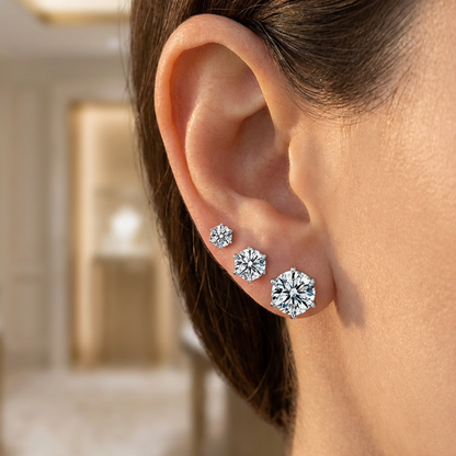 Klassiska Stiftörhängen i Rostfritt Stål med 6-klosfattning