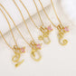 Initial Letter Necklace with Pink Heart Charm
