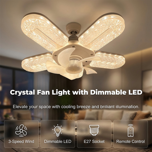 Håller dig sval och strålande 🌬️💡 LED-fläktlampa med 5 blad och kristalleffekt