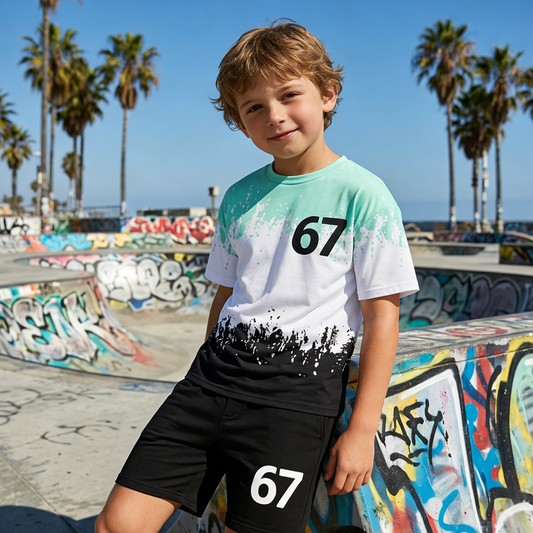 👕 50% RABATT 🎮 | Pojkars 2-delat Set – 3D-tryckt T-shirt & Shorts