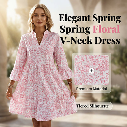 V-ringad Damklänning med Blommönster och Lagerdesign