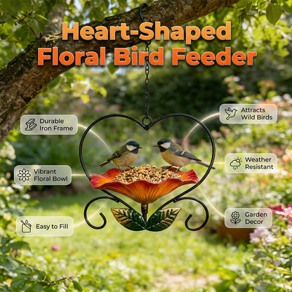 Fågelmatare i hjärtform med blommig design