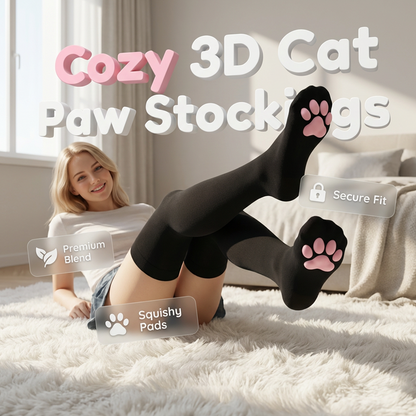 3D katt-tass lårhöga strumpor