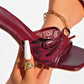 Women's Lace Heeled Sandals with Bow Accent