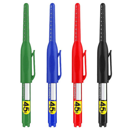 ✍️ Köp 1 få 1 gratis! 📏 Dyp Hål Markeringspenn – 45mm Lang Spiss, Vanntett & Rasktørkende – Når Trange Steder, Innebygd Linjal & Lommeklemme 🔧