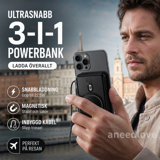 🔋 3-i-1 magnetisk powerbank – Inbyggd kabel  ⏳