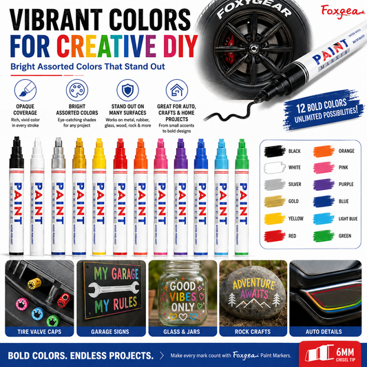 🖍️ 50% RABATT NU! Vattenfast märkpenna – 12 färger, 6 mm mejselspets – för metall, glas, trä, gummi & sten – perfekt för DIY, garage, däck & konstprojekt 🎨✨