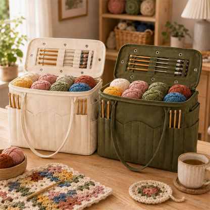 🧶 50 % RABATT NU! 🧵 Canvas garnförvaringsväska med nålfickor – rymlig, hållbar & portabel – inget mer trassligt garn! 🏠