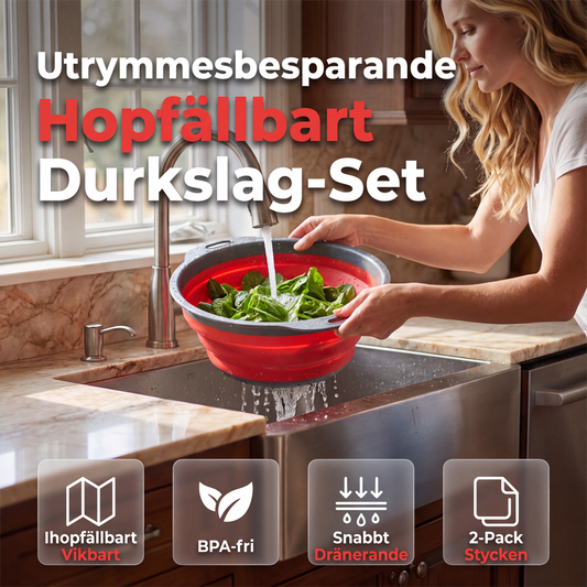 Hopfällbart kökssil, platsbesparande avrinningskorg för grönsaker och frukter