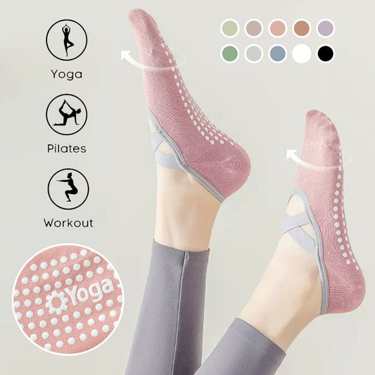 3 par Andningsbara, mjuka yogasockor med bokstavsmönster och halkskydd