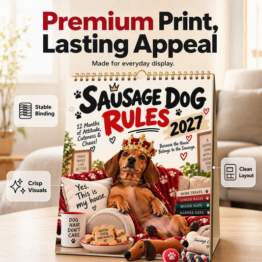 🐾 50% RABATT NU! 📅 2027 Playful Dachshund Calendar – bedårande taxbilder, kvalitetspapper & praktisk planering – perfekt för hemmet, kontoret och hundälskaren ✨
