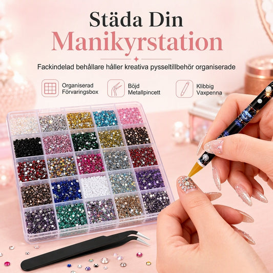 🌹 50% RABATT NU ! !🌹24-rutnigt nageldekorset med rhinstenar