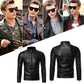 Gratis frakt 50 % RABATT-Män's Stand Collar Biker-läderjacka