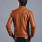 Gratis frakt 50 % RABATT-Män's Stand Collar Biker-läderjacka