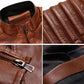 Gratis frakt 50 % RABATT-Män's Stand Collar Biker-läderjacka